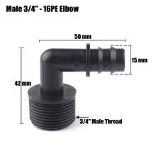 Load image into Gallery viewer, 5pcs 1/2" 3/4" Male Thread Elbow Connectors 16 20mm Irrigation PE Pipe Connectors Threaded Garden Water Connectors Pagoda Joints