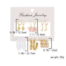 Load image into Gallery viewer, 6 Pairs Heart Butterfly Drop Earrings Set Big Circle Piercings Earrings Jewelry for Women Imitation Pearl Hoop Cute Ear Buckle