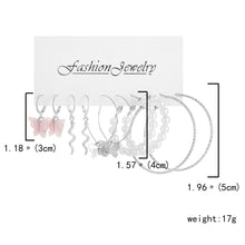 Load image into Gallery viewer, 6 Pairs Heart Butterfly Drop Earrings Set Big Circle Piercings Earrings Jewelry for Women Imitation Pearl Hoop Cute Ear Buckle