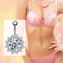 Load image into Gallery viewer, Flower Crystal Navel Belly Ring Button Bar Body Piercing Jewelry