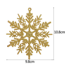 Load image into Gallery viewer, 6pcs 10cm Plastic Gold Silver Glitter Powder Snowflake Xmas Ornaments Pendant Christmas Tree Decorative Hanging Snowflake