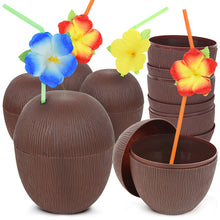 Load image into Gallery viewer, 6Pcs Tropical Pineapple Coconut Drinking Cup Juice Cups with Straws Hawaiian Luau Birthday Summer Beach Pool Party Decorations