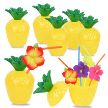 Load image into Gallery viewer, 6Pcs Tropical Pineapple Coconut Drinking Cup Juice Cups with Straws Hawaiian Luau Birthday Summer Beach Pool Party Decorations