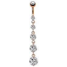 Load image into Gallery viewer, 7 Heart Crystals Long Dangled Belly Button Rings Surgical Steel Cute Navel Piercing Nombril 14g Cuved Bar Body Piercings Jewelry