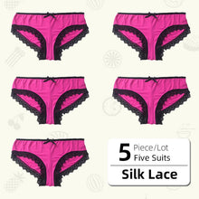 Load image into Gallery viewer, Women's Ice Silk Sexy Lace Panties Female Underwear Design Sense Low Waist Large Size Briefs Cotton Crotch