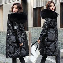 Load image into Gallery viewer, Winter Big Fur Collar Down Cotton Women Bright Face Mid-length Loose Cotton Jacket