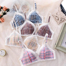 Load image into Gallery viewer, Women's Lace Bra Set No Steel Ring Underwear Bra Small Breasts Gather Traceless Plaid Bra