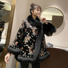 Load image into Gallery viewer, Chinese Style Fox Fur Coat Court Lady Satin Mid-length Beaded Faux Fur Shawl Jacket Women Winter Coat Print Outwear