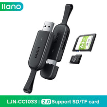 Load image into Gallery viewer, llano USB 3.2 Card Reader 2 in 1 SD TF Smart Card Reader 5Gbps with leather lanyard (Max 1024GB can read)