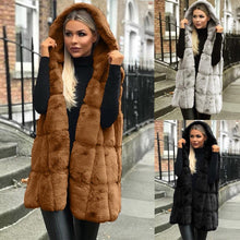 Load image into Gallery viewer, Women Sleeveless Hooded Coat Solid Color Plus Size Warm Long Wool Coat