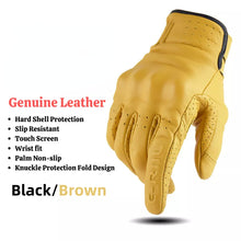 Load image into Gallery viewer, Genuine Leather Retro Motorcycle Gloves Men Touch Screen Motocross Gloves Full Finger Motorbike Vintage Biker Moto Gloves Yellow