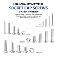 Load image into Gallery viewer, Screws 860Pcs M2 M3 M4 M5 Hex Hexagon Socket Screw Set Stainless Steel Flat Round Cap Head Screw Kit Bolts and Nuts Allen bolts Set