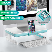 Load image into Gallery viewer, Black Folding Adjustable Monitor Stand Computer Stand with Storage Box and Phone Holder Computer Monitor Desktop Heightening Shelf
