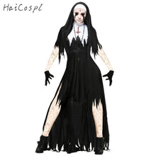 Load image into Gallery viewer, Halloween Cosplay Nun Costume Women Black Vampire Fantasy Dress Terror Scream Mask Gloves Party Ghost Disguise Female Fancy For Long Dress