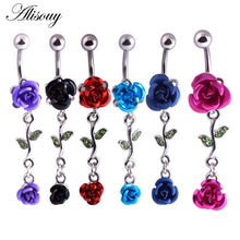 Load image into Gallery viewer, Alisouy 1PC Fashion Surgical Steel Silver Color Rose Flower Navel Belly Button Rings Bar Piercing Sexy Body Jewelry for Women