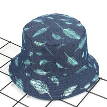 Load image into Gallery viewer, Vintage Feather Print Bucket Hat Trendy Men and Women Double-Sided Sun Hat Casual Couple Flat Top Bucket Hat
