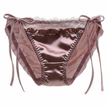 Load image into Gallery viewer, Women Lace Trim Satin Briefs Ladies Solid Color Sides Lace-up Pleated Panties Elastic Waistband Underpants Underwear