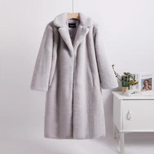 Load image into Gallery viewer, Women Contrast Color Mink Faux Fur Coat Turn Down Collar Winter Fur Lady Long Coat