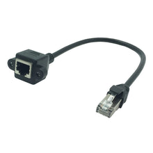 Load image into Gallery viewer, 8Pin RJ45 Cable Male to Female Screw Panel Mount Ethernet LAN Network 8 Pin 90 Degree Right Angle Extension Cable 0.3m 0.6m