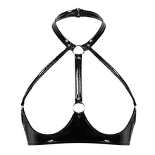 Load image into Gallery viewer, Women's Bra Patent Leather Halter Neck Backless Open Cups Wire-free Unlined Bra Top