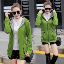 Load image into Gallery viewer, Women Autumn Winter Warm Mid Length Solid Color Cotton Coat Thicken Fleece Lined Hooded Hoodie