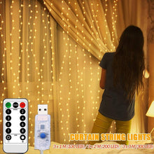 Load image into Gallery viewer, Curtain Fairy Lights String Light 8 Modes with Remote Control Christmas Party Wedding Light Decoration Lights USB Powered(3x1M/3x2M/3x3M))