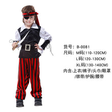 Load image into Gallery viewer, Halloween Children's Pirate with shoes hat belt Costume Ball Shows Costumes Boys and Girls Caribbean Pirate Captain Clothes Sets