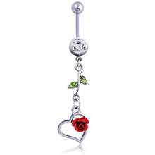 Load image into Gallery viewer, Stainless Steel Heart-Shaped Leaves Belly Ring European and American Diamond Rose Love Navel Stud