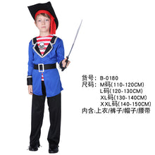 Load image into Gallery viewer, Halloween Children's Pirate with shoes hat belt Costume Ball Shows Costumes Boys and Girls Caribbean Pirate Captain Clothes Sets