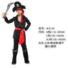 Load image into Gallery viewer, Halloween Children's Pirate with shoes hat belt Costume Ball Shows Costumes Boys and Girls Caribbean Pirate Captain Clothes Sets