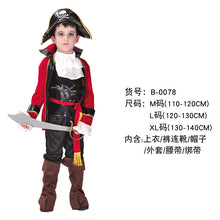 Load image into Gallery viewer, Halloween Children's Pirate with shoes hat belt Costume Ball Shows Costumes Boys and Girls Caribbean Pirate Captain Clothes Sets
