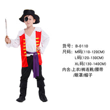 Load image into Gallery viewer, Halloween Children's Pirate with shoes hat belt Costume Ball Shows Costumes Boys and Girls Caribbean Pirate Captain Clothes Sets