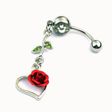 Load image into Gallery viewer, Stainless Steel Heart-Shaped Leaves Belly Ring European and American Diamond Rose Love Navel Stud