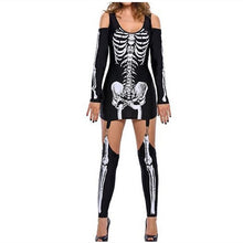 Load image into Gallery viewer, Masquerade Skull Skeleton Printed Sexy off Shoulder Halloween Costume Dark Performance Wear