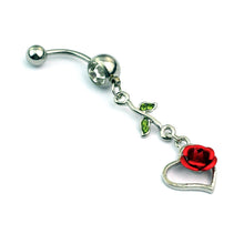 Load image into Gallery viewer, Stainless Steel Heart-Shaped Leaves Belly Ring European and American Diamond Rose Love Navel Stud