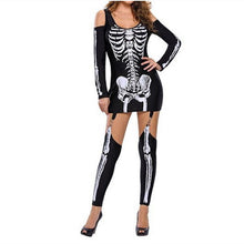 Load image into Gallery viewer, Masquerade Skull Skeleton Printed Sexy off Shoulder Halloween Costume Dark Performance Wear
