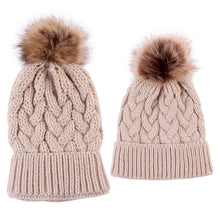 Load image into Gallery viewer, Large Hemp Flowers Parent-Child Pullover Knitting Hat Autumn and Winter Fur Ball Woolen Cap