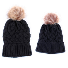 Load image into Gallery viewer, Large Hemp Flowers Parent-Child Pullover Knitting Hat Autumn and Winter Fur Ball Woolen Cap