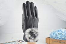 Load image into Gallery viewer, Thermal Touch Screen Leather Gloves Riding Electric Car Fur Ball PU Leather Thickened Velvet Gloves
