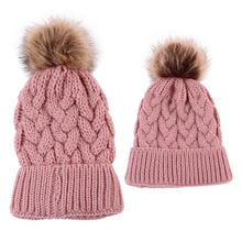 Load image into Gallery viewer, Large Hemp Flowers Parent-Child Pullover Knitting Hat Autumn and Winter Fur Ball Woolen Cap