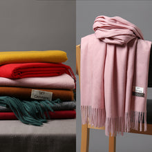 Load image into Gallery viewer, Korean Style Cashmere Scarf Warm Scarf Thickened Tassel Female All-Match Dual-Use Solid Color Talma Autumn and Winter
