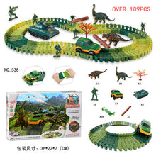 Load image into Gallery viewer, Dinosaur Rail Car DIY Assembling Building Blocks Scene Electric Track Racing Car Science and Education Children's Toys