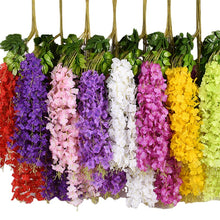 Load image into Gallery viewer, 12Pcs 45inch Artificial Wisteria Flowers Fake Wisteria Vine Ratta Hanging Garland Silk Flowers String Home Party Wedding Decor