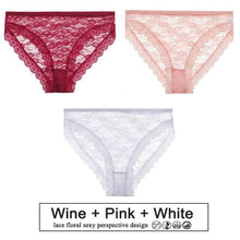 Load image into Gallery viewer, 3PCS/Set Perspective Panties Sexy Women Underwear Floral Lace Panties Female Lingerie Briefs for Woman Intimate Pantys Plus Size