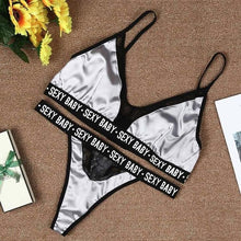 Load image into Gallery viewer, Women Sexy Lingerie Vest Crop Bra Briefs Set Letter Print Lace Patchwork Costumes Female Underwear