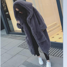 Load image into Gallery viewer, Winter Women Faux Fur Fashionable Beaver Rabbit Hair Thicken Warm Long Hooded Loose Casual Coat