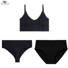 Load image into Gallery viewer, 3 Pcs/Set Women's Underwear Set 1 Bra + 2 Panties Combination Sexy Backless Tank Top Seamless Cotton Thong Briefs