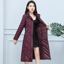 Load image into Gallery viewer, Middle-Aged Slim-Fit Solid-Color Cotton Clothing Women's Winter Warm Mid-Length Hooded Jacket