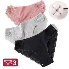 Load image into Gallery viewer, M-XXL 3PCS Women's Cotton Panties Set Floral Lace Briefs Underwear Comfortable Panty for Female Sexy Low-Rise Intimates Lingerie