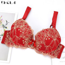 Load image into Gallery viewer, DKGEA Embroidery Push Up Bra Sexy Red Women Underwear A B C Cup
